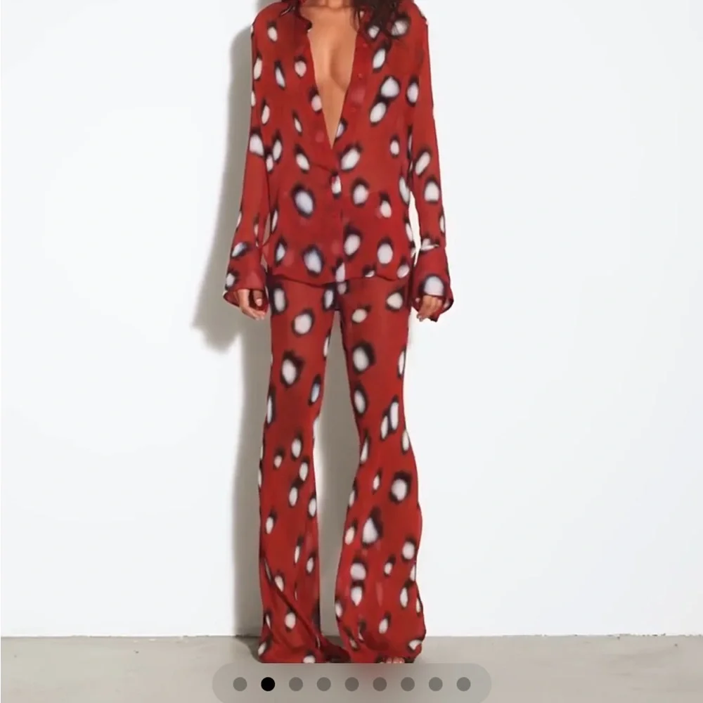 Rat & Boa Red Leopard Spot Satin Pantsuit set (top and bottom) - Picture 2 of 5